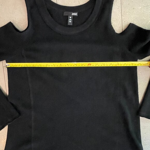 Aqua Cashmere Black Crew Neck Cold Open Shoulder Sweater-Small - Picture 6 of 7